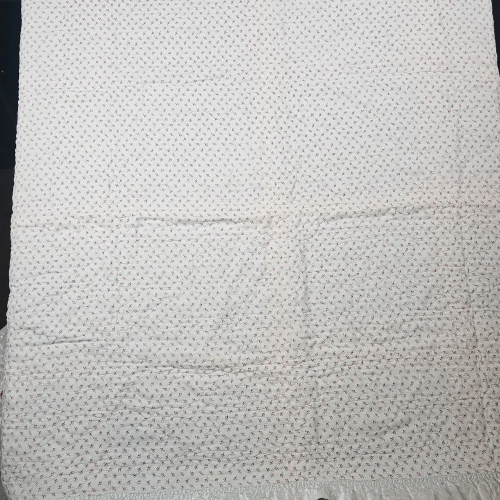VTG Floral Quilted‎ Pink Rosebud Print Satin Ruffle Trim Blanket Baby Lovey READ